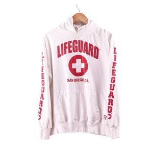Lifeguard San Diego CA Graphic Hoodie Sweatshirt White Red‎ Womens Size Medium